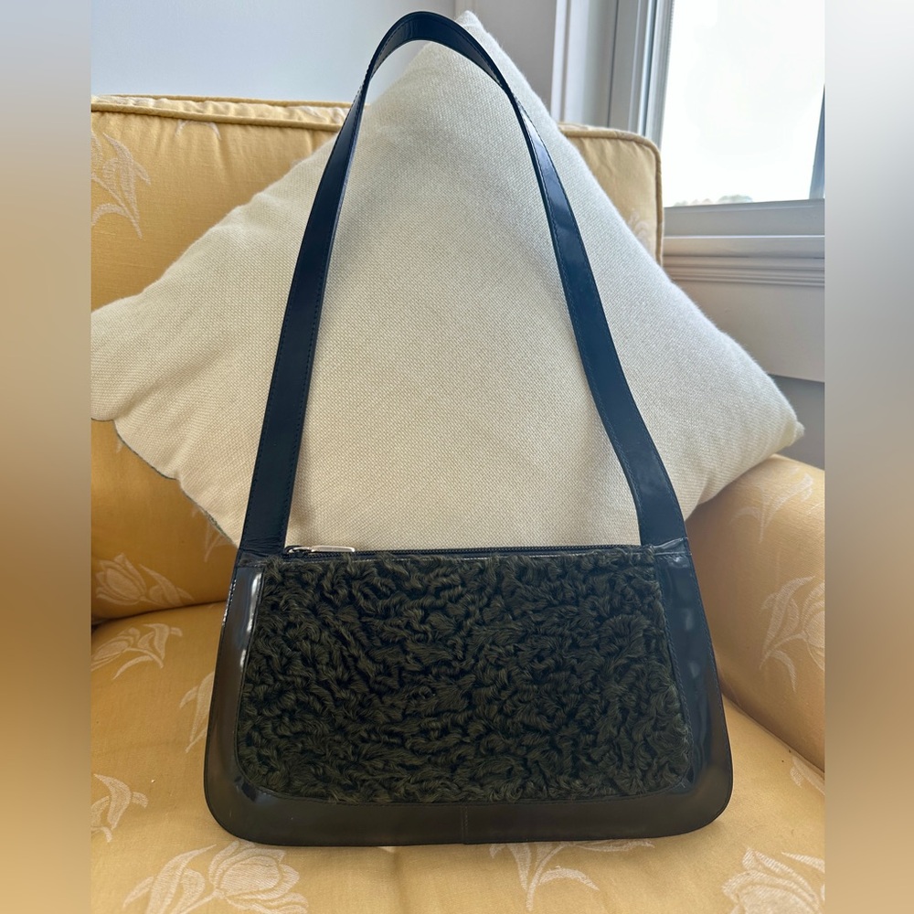 FURLA black patent leather and lambswool shoulder bag EUC - Picture 16 of 16